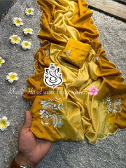 Beautiful Peding Shade khatli Hand Work Border Designer Saree