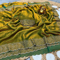 Beautiful Trending Space Silk Zarkhan Work Saree