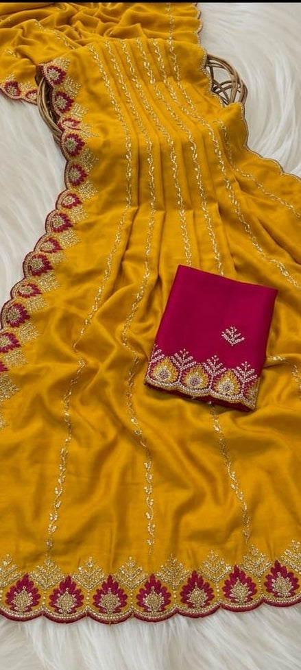 Beautiful Georgette Embroidery Work Saree