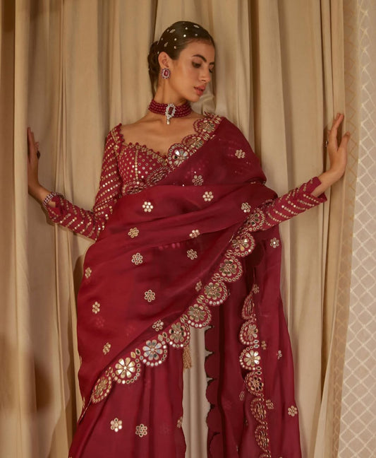 Bollywood Blockbuster Georgette Sequence Work & Original Mirror Saree