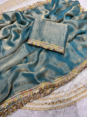 Attractive Fendy Chiffon Two Shaded Blooming Multi Coding Sequence Border Saree