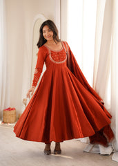 Festival Special Roman Chanderi Silk Thread Work Anarkali Gown