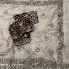 Designer Fendy Satin Embroidery Sequence Work Saree