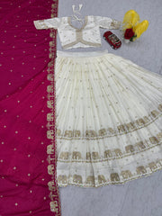 Festive Special Chinon Silk Embroidery Sequence Work Lehenga With Stitched Blouse