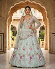Party-wear Organza Silk Embroidery Sequence Work Lehenga Choli