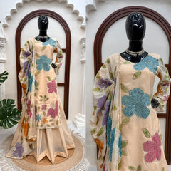 Party-wear Tibby Organza Silk Brush Print With Intricate Sequence Work Dress