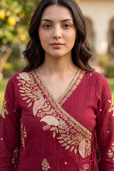 Elegant Maroon Mul Chanderi Sequence Embroidery Work Gown