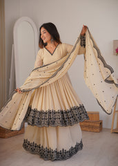 Beautiful Georgette Embroidery Thread Work Sharara