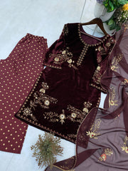 Party-wear Velvet Sequence & Embroidery Work Suit
