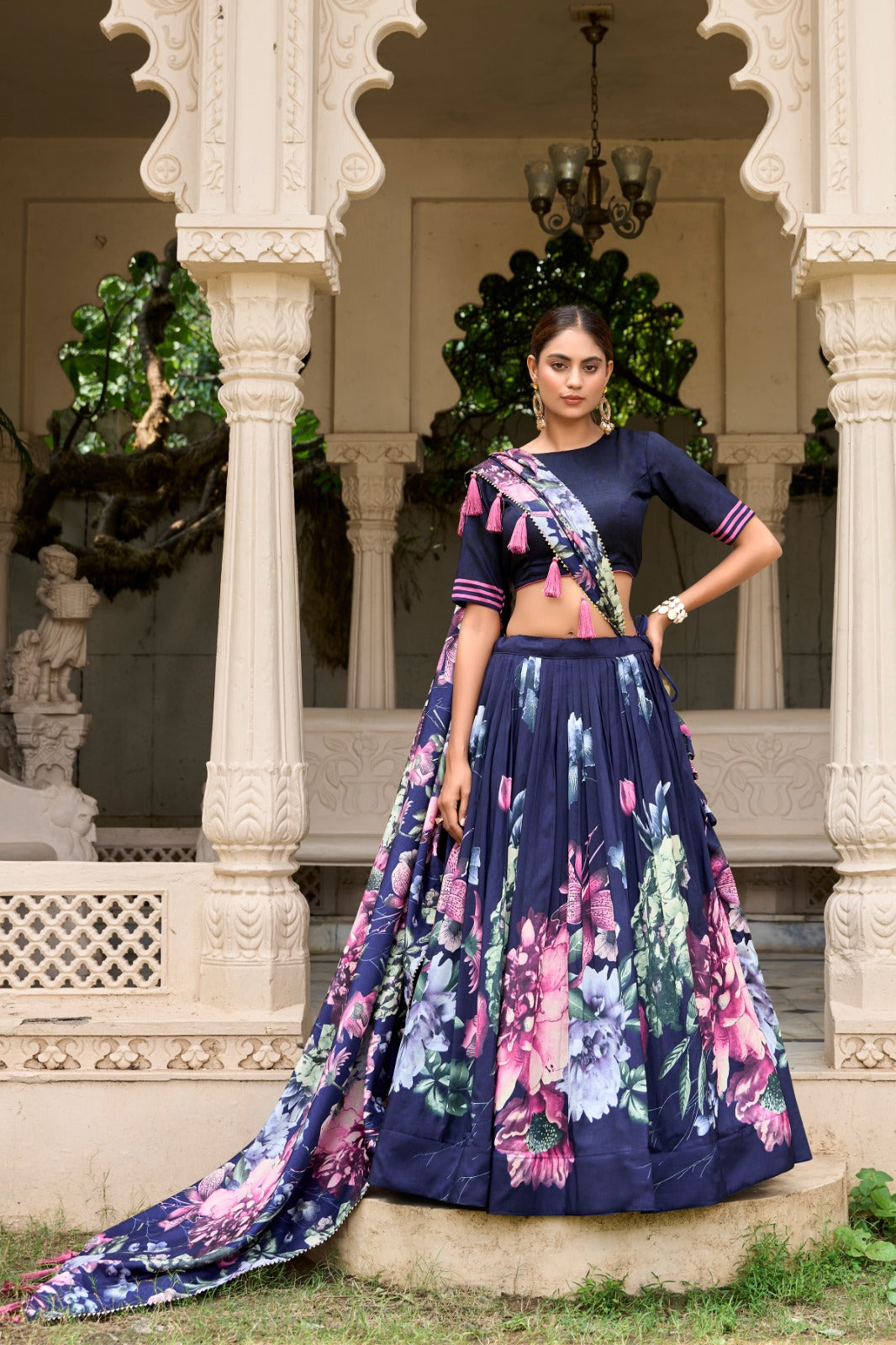 Beautiful Tussar Silk Floral Printed Lehenga Choli