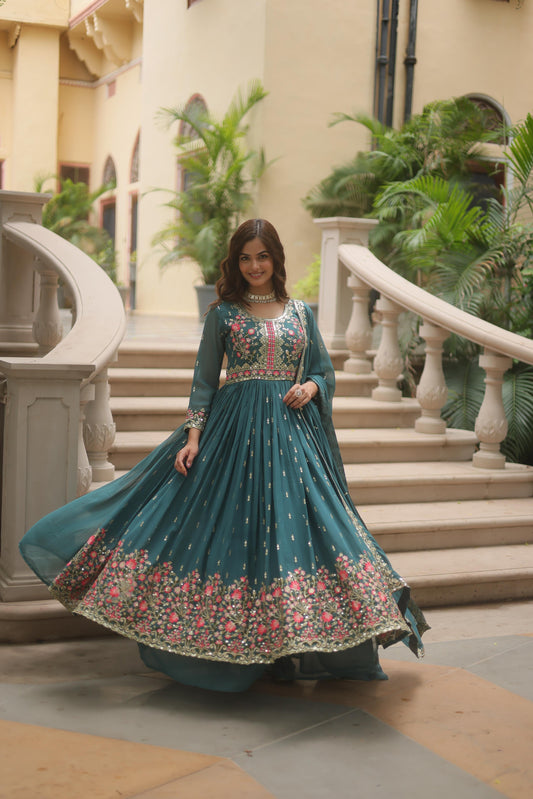 Glamours  Designer Ready-made Georgette With Rich Sequence Embroidered Work Gown