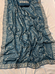 Beautiful Soft Shine Chocolate Silk Fabric Sequence & Cut work Saree