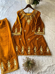 Party-wear Velvet Embroidery With Real Mirror Wok Co-ord Set