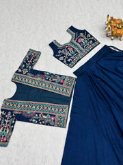 Festival Pure Vichitra Embroidery Thread Work Stitched Lehenga With Koti