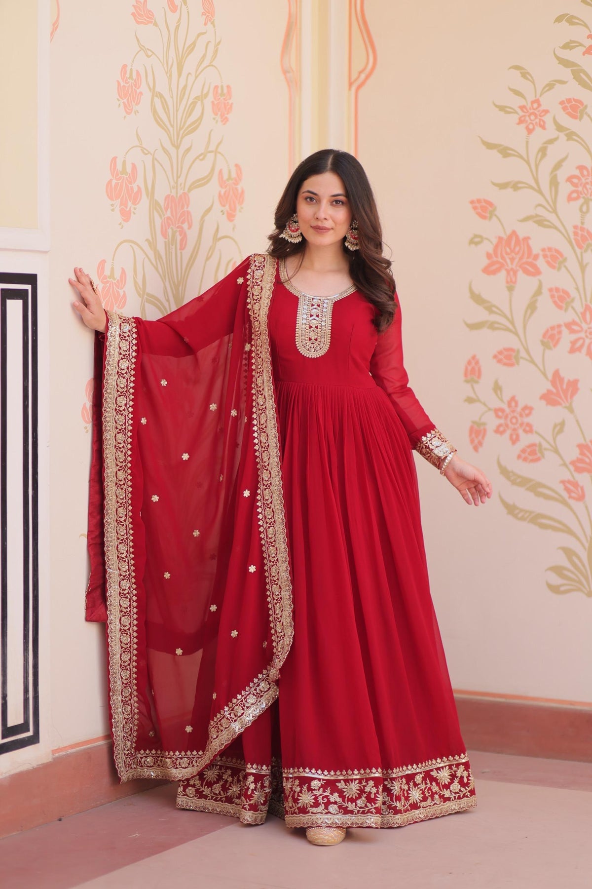 Beautiful Partywear Blooming Georgette With Zari & Sequins Embroidery Work Gown