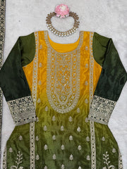 Party-wear Shaded Chinon Silk Coding Sequence & Thread Work Suit