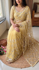Party-wear Soft Net Real Beads With Moti Work Saree