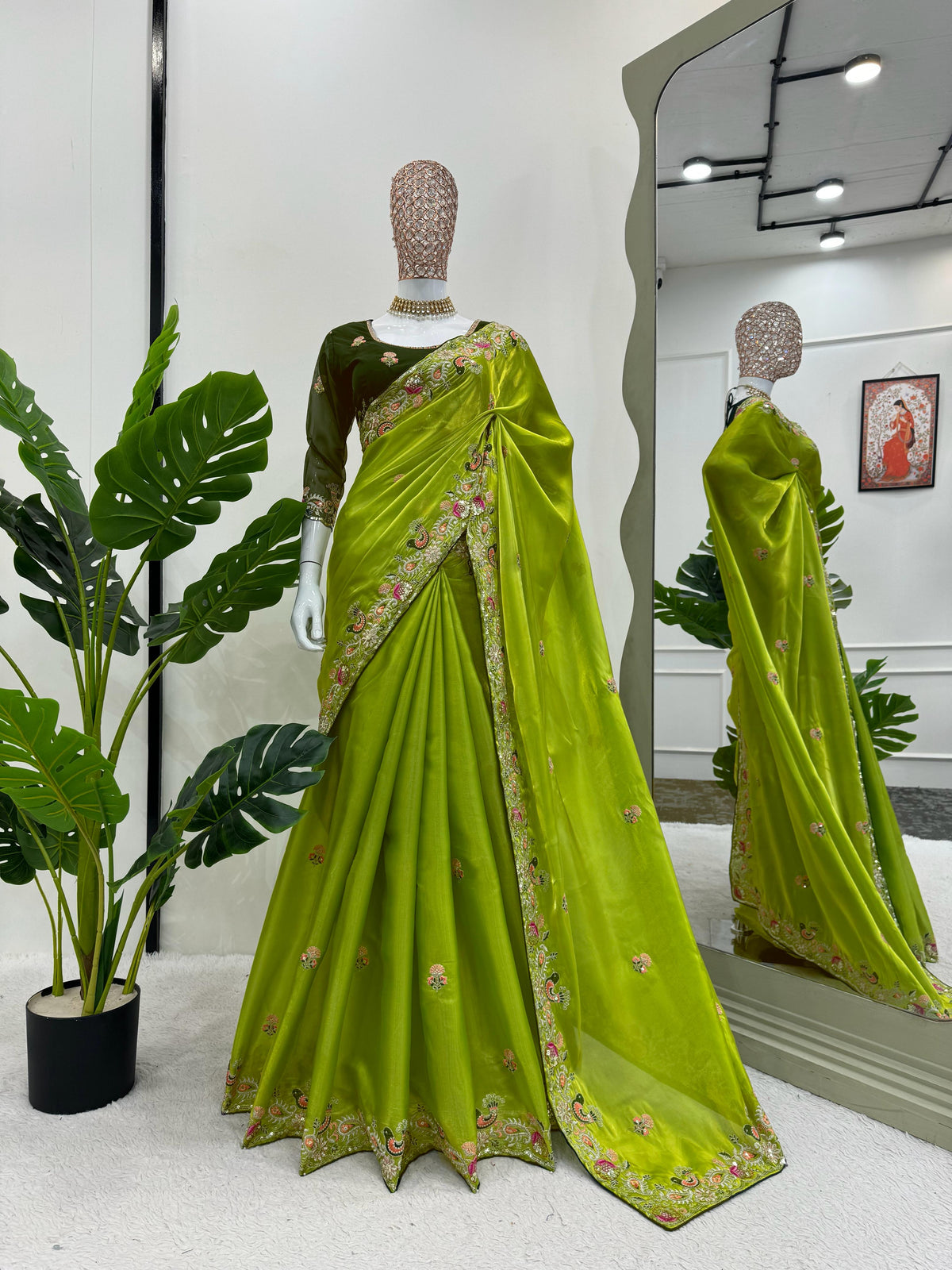 Beautiful Jimmy Choo Thread With Sequence Work Green Saree