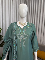 Elegant Natural Crep Thread Sequence Work Suit