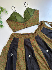 Navratri Special Ajrakh Cotton With Slub Cotton Mirror Work Lehenga With Stitched Blouse