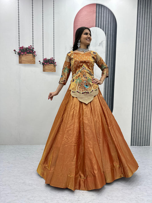 Festive Special Pure Silk Satin Embroidery Thread & Sequence Work Lehenga Choli