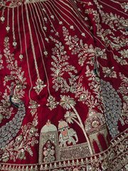 Beads Handwork Rani Hot Pink, Maroon Cherry Red, Rust Orange Latest Bridal Lehenga