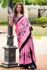 Beautiful Satin Silk With Digital Printed Saree