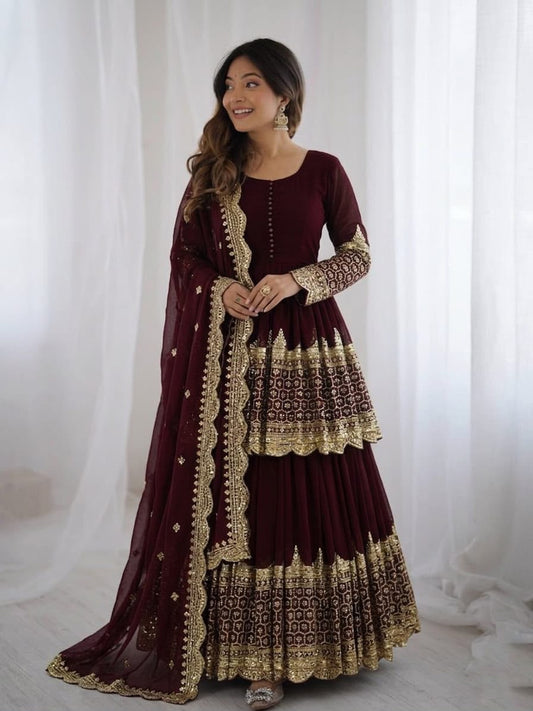 Elegant Designer Georgette Embroidery Work Sarara Set