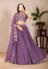 Beautiful Georgette Plain With Crease Work Lehenga Choli