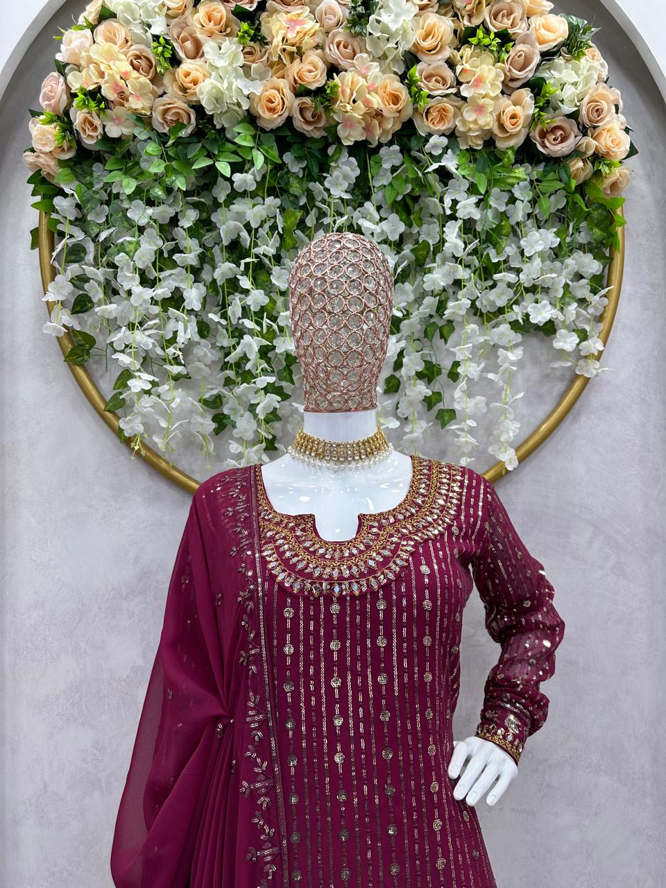 Partywear Georgette Thread With Sequence Work Dress