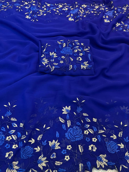 Elegant Georgette Embroidery Work Saree