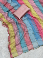 Party-wear Tabby Organza Silk Multi Prints With Beads With Katdana Handwork Saree