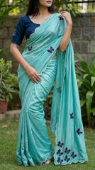 Elegance Chinon Silk With Beautiful Butterfly Butta Khatli Work Saree