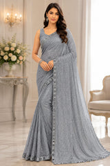 Party-wear Georgette Khichdi Sequence Embroidery Work Saree