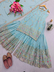 Designer Party-Wear Heavy Embroidery Sequence  & Real Mirror Work Dress