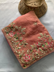 Party-wear Moss Chiffon Embroidery Cutwork Saree