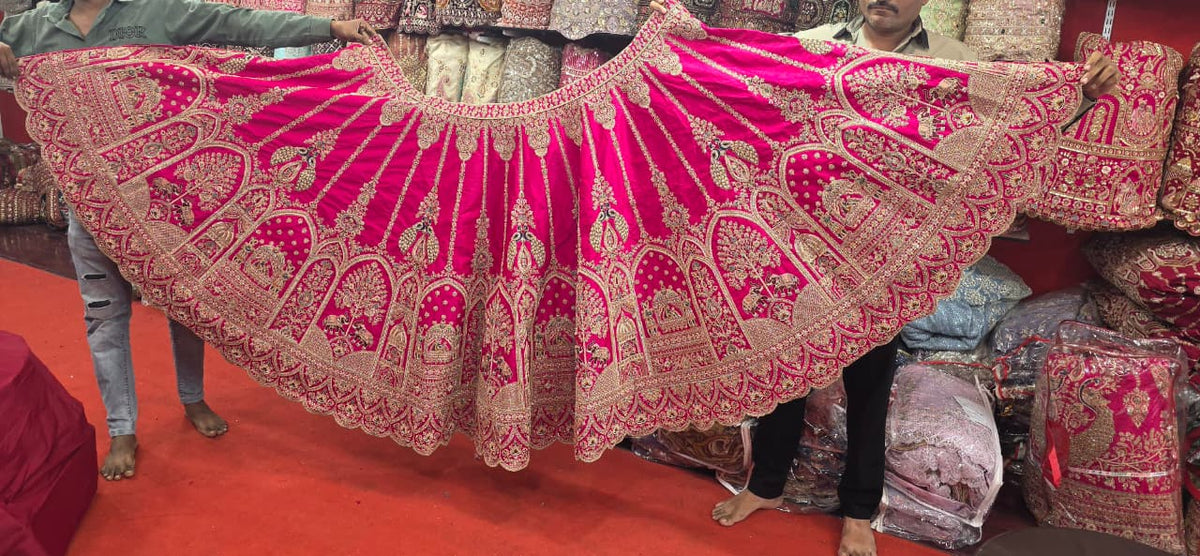 Beads Handwork Rani Hot Pink Maroon Cherry Red Rust Orange Latest Bridal Lehenga