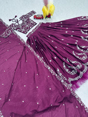 Festival Special Purple Chinon Silk Embroidery & Thread Work Lehenga Choli