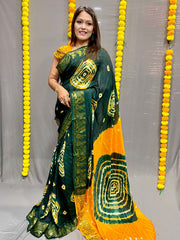 Beautiful Art Silk With Heavy Zari Weaving Border Bandhani Saree