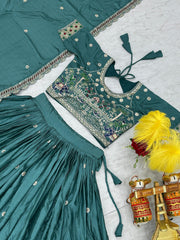Beautiful Pure Chinon Silk Embroidery Sequence & Thread Work Lehenga Choli