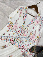Beautiful Chinon Silk Multi Thread Sequence Embroidery Work Lehenga With Koti