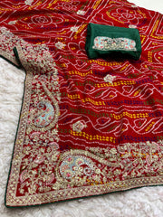 Beautiful  Gangaur Special Bandej Work Saree