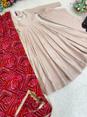 Designer Soft Roman Silk Sequence Work Anarkali