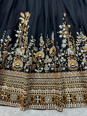 Party-wear Black Georgette Thread With Sequence Work Lehenga Choli