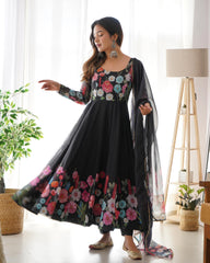 Attractive Organza Silk Printed Work Gown