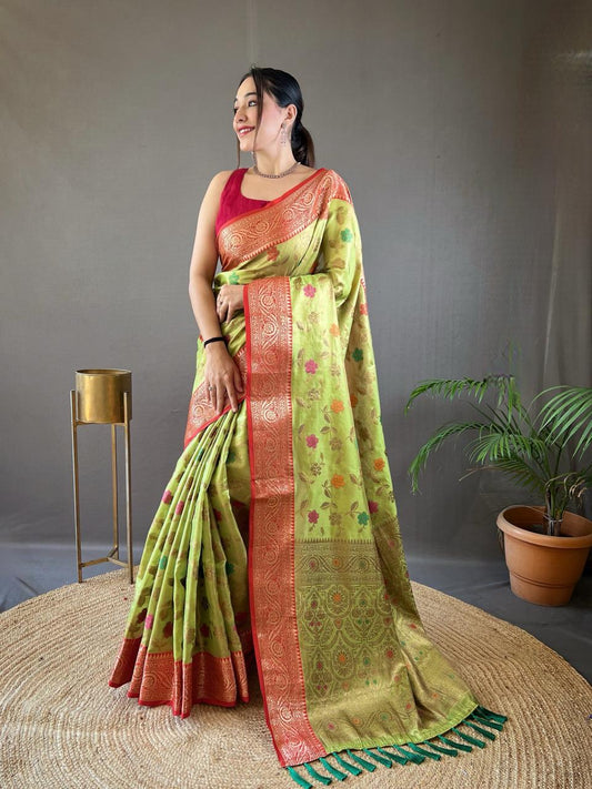 Beautiful Organza Tissue Silk With Different Zari Weaving Saree