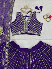 Georgette Sequence Embroidered Work Party Wear Purple Lehenga Choli