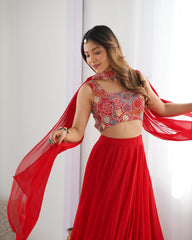 Royal Red Georgette Blooming Stylish Lehenga Choli