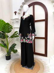 Beautiful Rayon Satin Thread Work Black Co-Ord Set