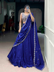 Royal Blue Elegance Designer Embroidery Work Saree